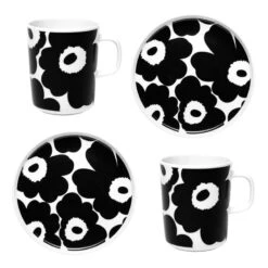 Marimekko 54 Marimekko Oiva - Unikko Mug And Plate Set, White - Black