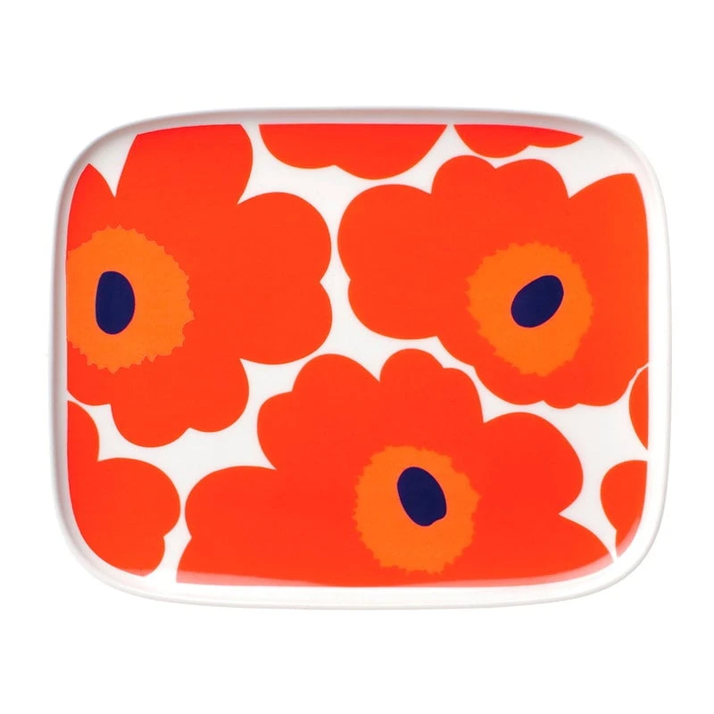 Marimekko Oiva - Unikko Plate 15 X 12 Cm, White - Red - Blue 3 Marimekko Oiva - Unikko Plate 15 X 12 Cm, White - Red - Blue