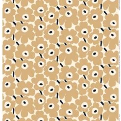 Marimekko Pieni Unikko Coated Fabric, Off White - Beige - Dark Blue