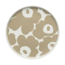 Marimekko Oiva - Unikko Plate 20 Cm, White - Beige
