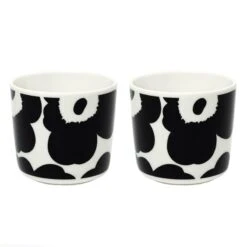 Marimekko Oiva - Unikko Coffee Cup W/o Handle, 2 Pcs, White - Black