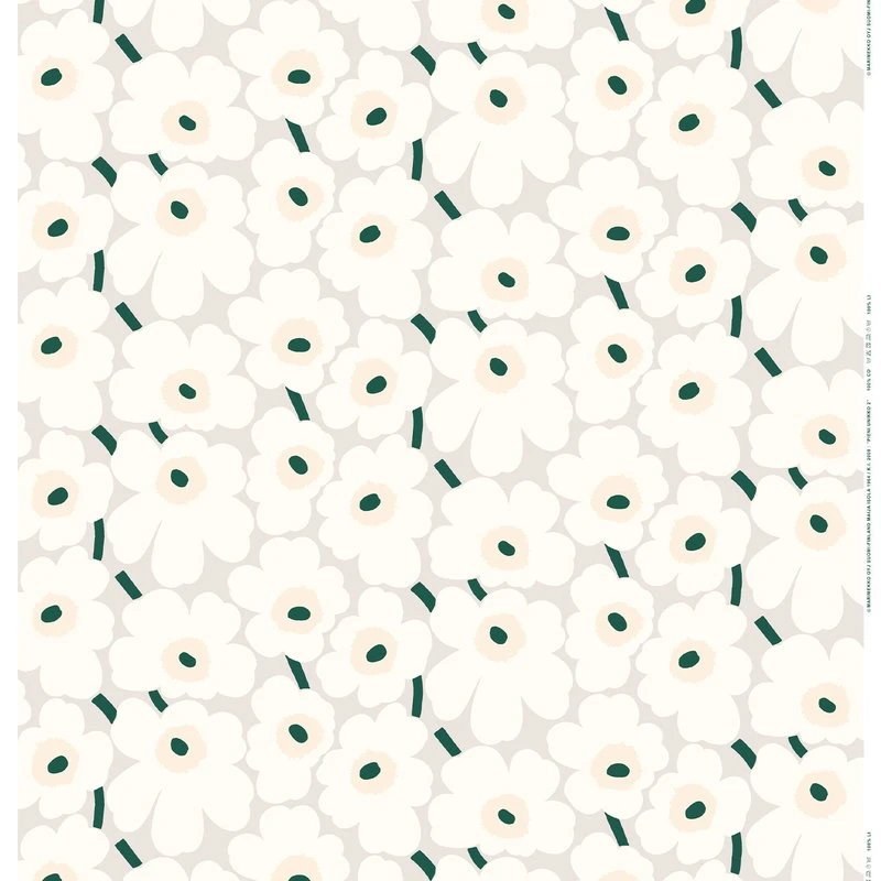 Marimekko Pieni Unikko Coated Fabric, Beige - Off White - Dark Green 3 Marimekko Pieni Unikko Coated Fabric, Beige - Off White - Dark Green