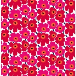 Marimekko Pieni Unikko Fabric, White - Red
