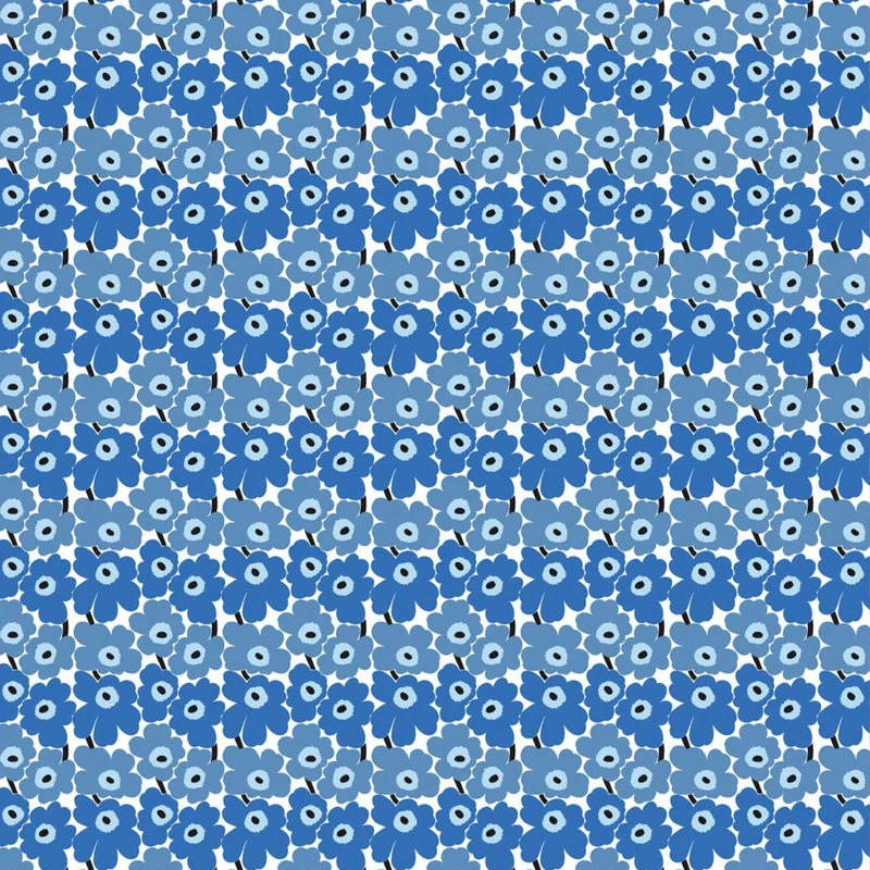 Marimekko Mini Unikko Fabric, White - Blue 3 Marimekko Mini Unikko Fabric, White - Blue