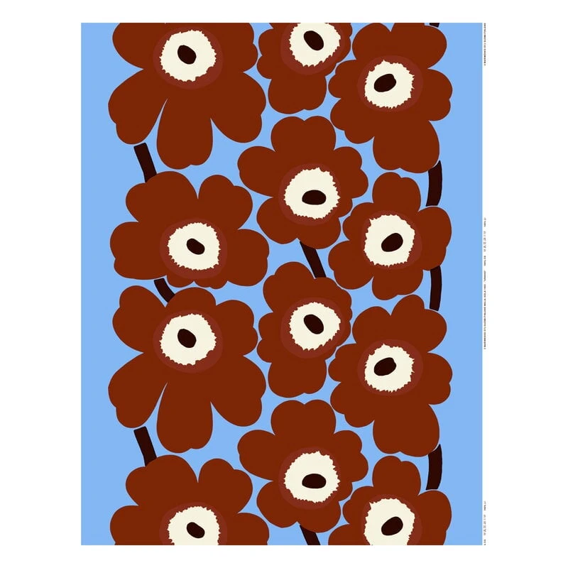 Marimekko Unikko Fabric, Light Blue - Brown - Off-white 3 Marimekko Unikko Fabric, Light Blue - Brown - Off-white