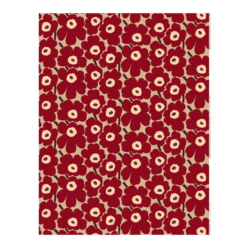 Marimekko Pieni Unikko 2 Coated Fabric, Light Brown - Red - Pink 3 Marimekko Pieni Unikko 2 Coated Fabric, Light Brown - Red - Pink