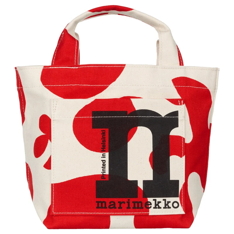 Marimekko Mono Mini Tote Pulloposti Bag, Cotton - Red 3 Marimekko Mono Mini Tote Pulloposti Bag, Cotton - Red