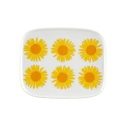 Marimekko Oiva - Auringonkukka Plate, 15 X 12 Cm, White-yellow-orange