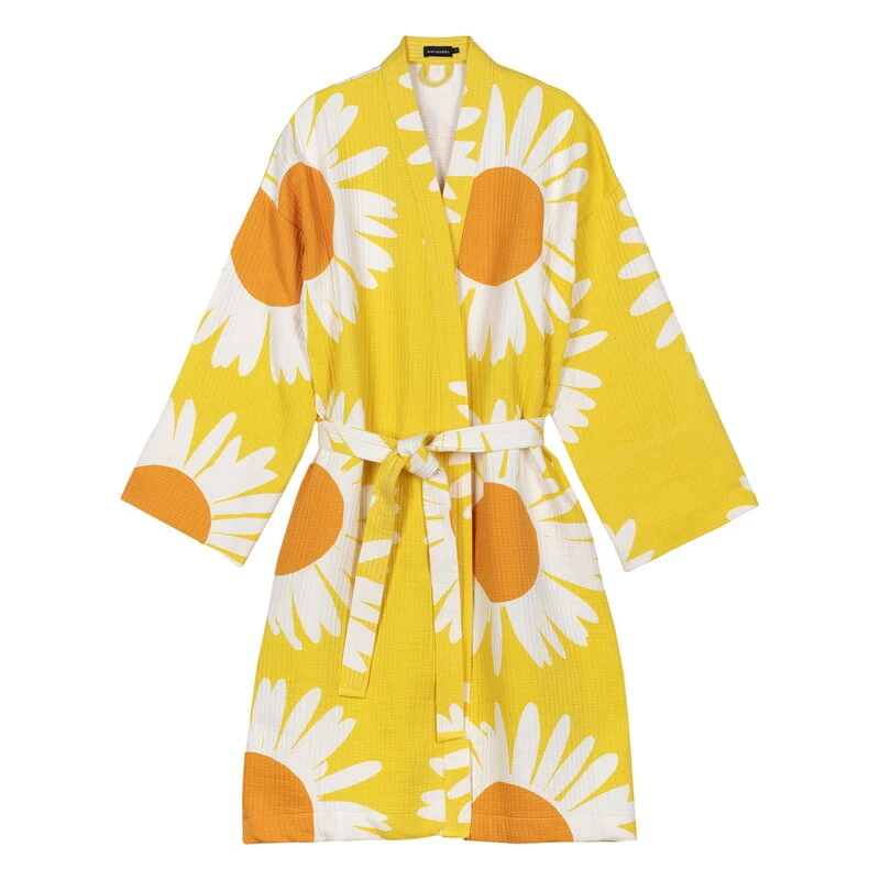 Marimekko Auringonkukka Bathrobe, Yellow - White 3 Marimekko Auringonkukka Bathrobe, Yellow - White