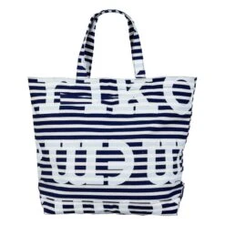 Marimekko Ahkera Tasaraita Logo Bag, Off-white - Navy