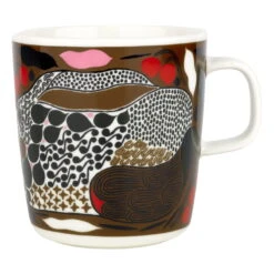 Marimekko Oiva - Rusakko Mug, 4 Dl, White - Brown - Dark Green - Red