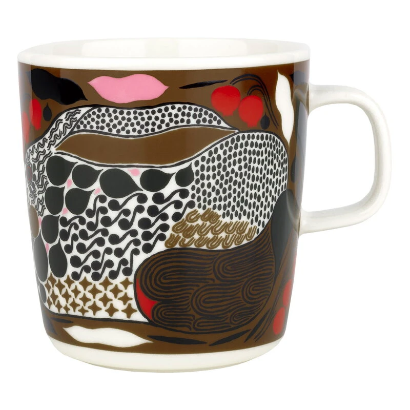 Marimekko Oiva - Rusakko Mug, 4 Dl, White - Brown - Dark Green - Red 3 Marimekko Oiva - Rusakko Mug, 4 Dl, White - Brown - Dark Green - Red