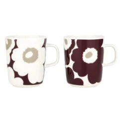 Marimekko Oiva - Unikko Mug, 2,5 Dl, 2 Pcs, White - Burgundy - Clay