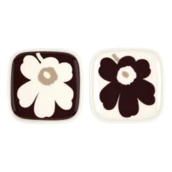 Marimekko Oiva - Unikko Plate, 10 X 10 Cm, 2 Pcs, White - Burgundy - Clay