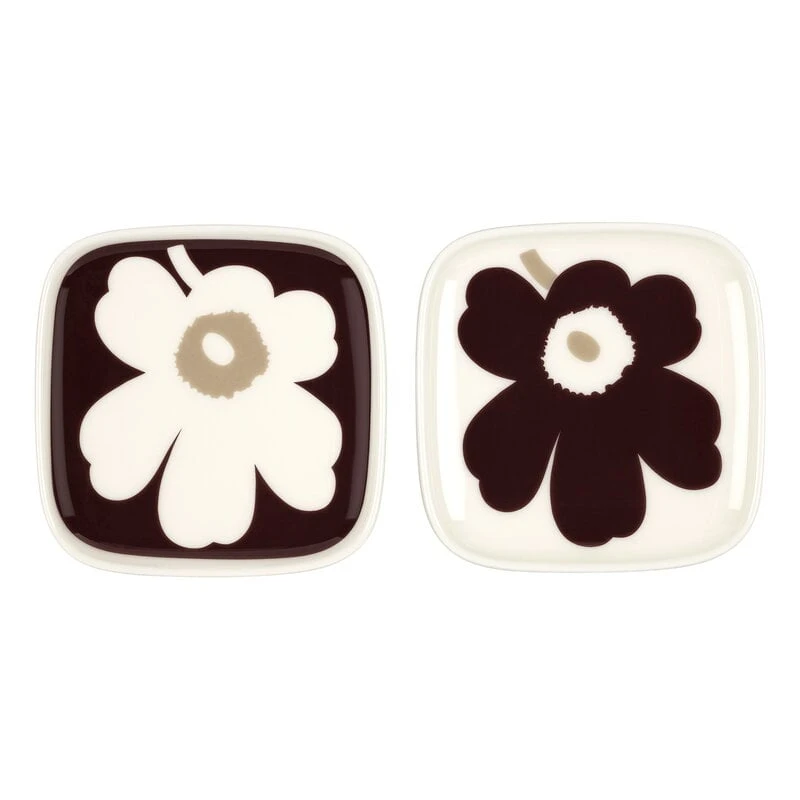 Marimekko Oiva - Unikko Plate, 10 X 10 Cm, 2 Pcs, White - Burgundy - Clay 3 Marimekko Oiva - Unikko Plate, 10 X 10 Cm, 2 Pcs, White - Burgundy - Clay