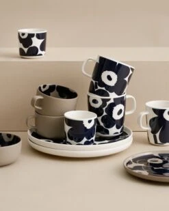 Marimekko Oiva - Unikko Coffee Cup W/o Handle, 2 Pc, White - D.blue -Marimekko MM 231 Unikko 150 2 12