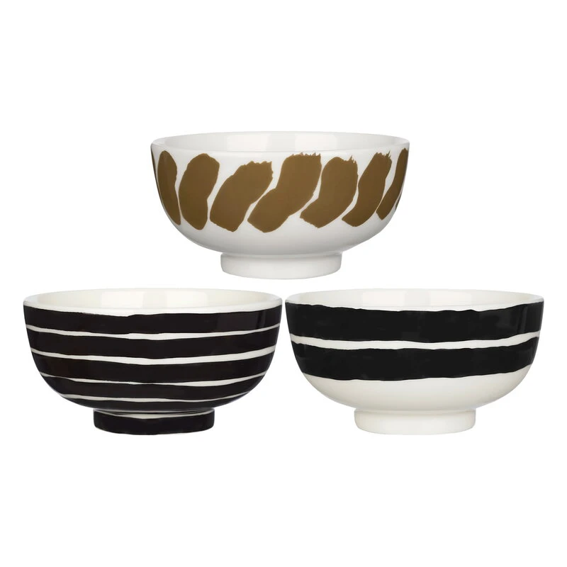 Marimekko Oiva - Hyräily Bowl, 3 Dl, 3pcs, White - Wet Sand - Black 4 Marimekko Oiva - Hyräily Bowl, 3 Dl, 3pcs, White - Wet Sand - Black - Image 2