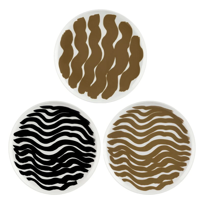 Marimekko Oiva - Hyräily Plate, 20 Cm, 3 Pcs, Wet Sand - Black 3 Marimekko Oiva - Hyräily Plate, 20 Cm, 3 Pcs, Wet Sand - Black