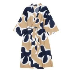 Marimekko Kevätkiuru Bathrobe, Natural White - Dark Blue - Beige