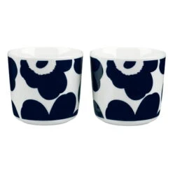 Marimekko Oiva - Unikko Coffee Cup W/o Handle, 2 Pc, White - D.blue