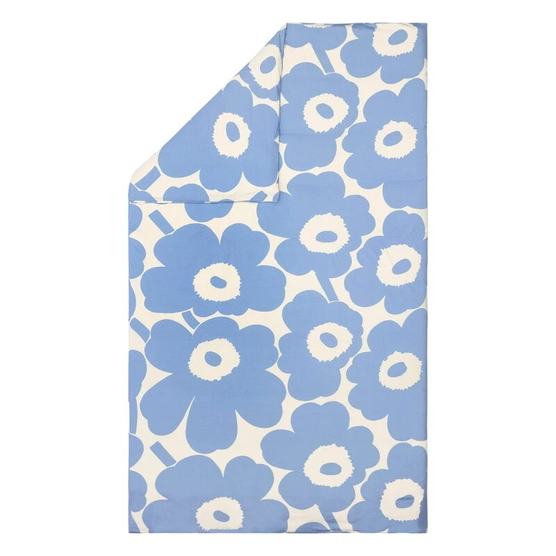 Marimekko Unikko Duvet Cover, 150 X 210 Cm, L.blue-off-white 4 Marimekko Unikko Duvet Cover, 150 X 210 Cm, L.blue-off-white - Image 2