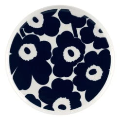 Marimekko Oiva - Unikko Plate, 25 Cm, White - Dark Blue