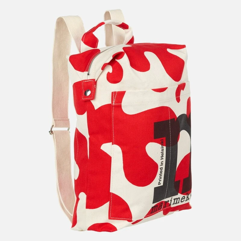 Marimekko Mono Backpack Pulloposti, Cotton - Red 5 Marimekko Mono Backpack Pulloposti, Cotton - Red - Image 3