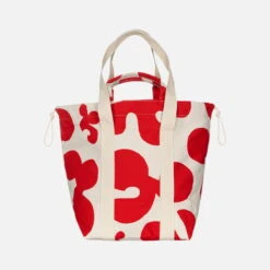 Marimekko Mono City Tote Pulloposti Shoulder Bag, Cotton - Red -Marimekko MM 232 city bag pulloposti 091974 830 BA1role