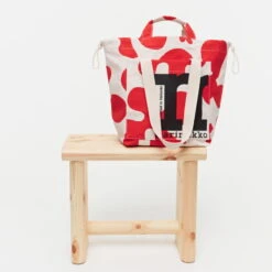Marimekko Mono City Tote Pulloposti Shoulder Bag, Cotton - Red -Marimekko MM 232 city bag pulloposti 091974 830 DE1 2role
