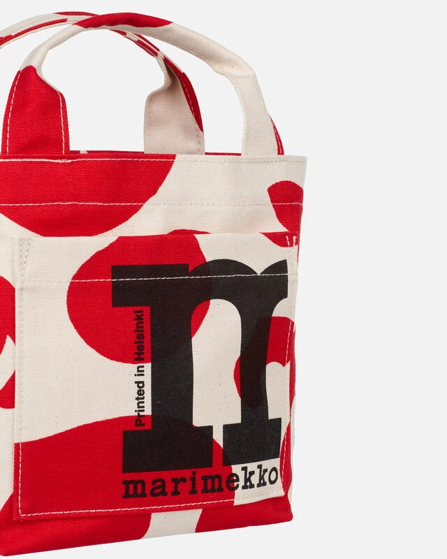 Marimekko Mono Mini Tote Pulloposti Bag, Cotton - Red 5 Marimekko Mono Mini Tote Pulloposti Bag, Cotton - Red - Image 3