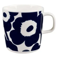 Marimekko Oiva - Unikko Mug, 4 Dl, White - Dark Blue