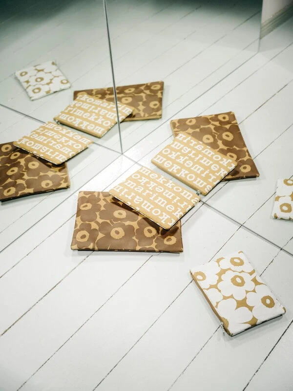 Marimekko Mini Unikko Pouch, A5, Brown - Natural White 4 Marimekko Mini Unikko Pouch, A5, Brown - Natural White - Image 2