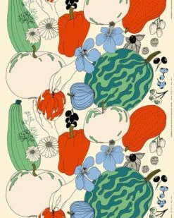 Marimekko Tarhuri Cotton-linen Fabric, Cotton - Green - Red 5 Marimekko Tarhuri Cotton-linen Fabric, Cotton - Green - Red -Marimekko Tarhuri 863 1