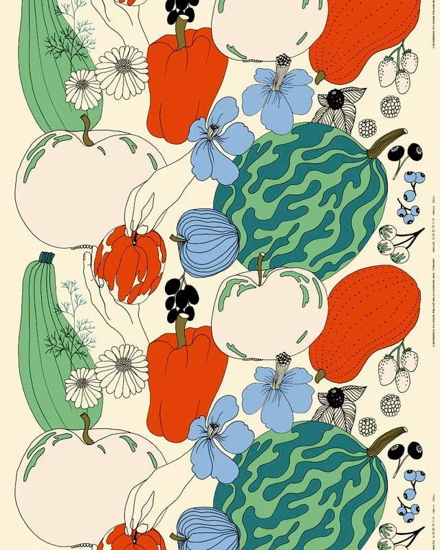 Marimekko Tarhuri Cotton-linen Fabric, Cotton - Green - Red 4 Marimekko Tarhuri Cotton-linen Fabric, Cotton - Green - Red - Image 2