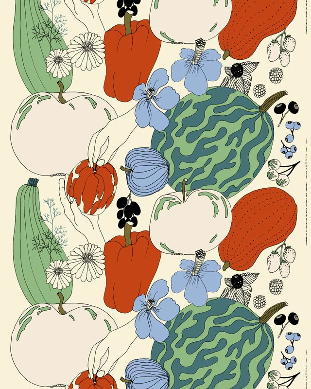 Marimekko Tarhuri Coated Cotton-linen Fabric, Cotton - Green - Red 4 Marimekko Tarhuri Coated Cotton-linen Fabric, Cotton - Green - Red - Image 2