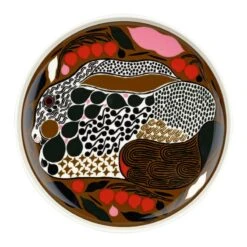 Marimekko Oiva - Rusakko Plate 20 Cm, White - Brown - Dark Green - Red
