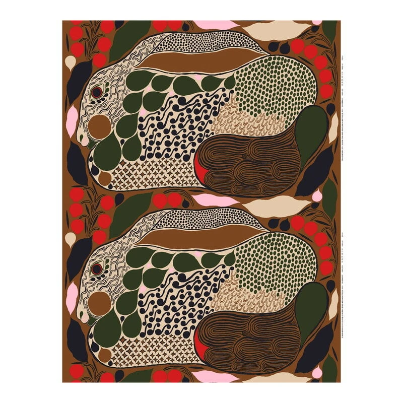 Marimekko Rusakko Fabric, Brown - Dark Blue - Red 3 Marimekko Rusakko Fabric, Brown - Dark Blue - Red