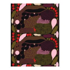 Marimekko Rusakko Cotton Panama Fabric, Dark Blue - Red - Brown