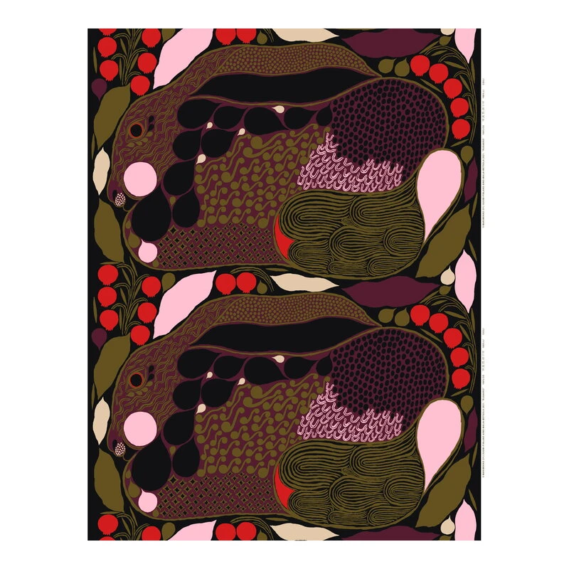 Marimekko Rusakko Cotton Panama Fabric, Dark Blue - Red - Brown 3 Marimekko Rusakko Cotton Panama Fabric, Dark Blue - Red - Brown